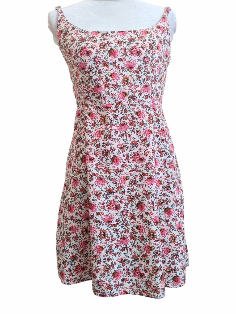 Old Navy Linen Blend Sundress Spaghetti Strap Floral Short Pockets Size Medium